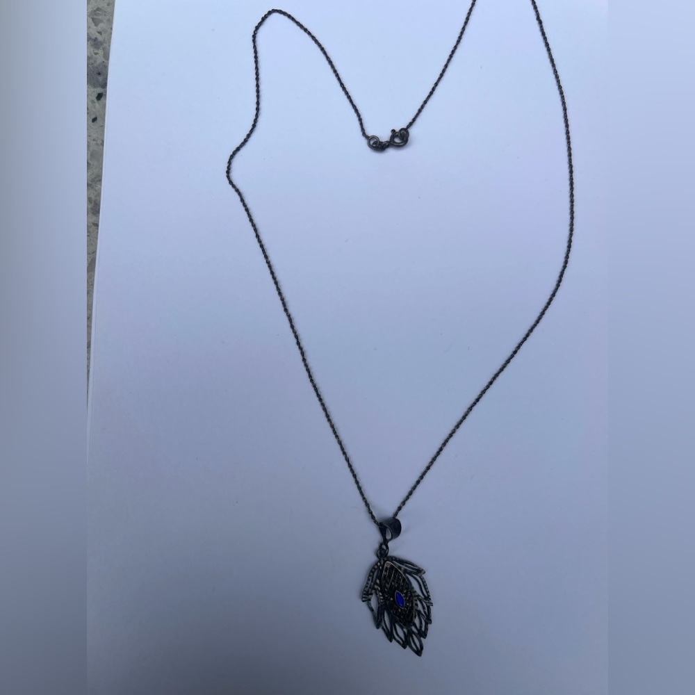 925 Sterling Silver Necklace & Pendant Italy chain vintage blue stone - Picture 9 of 16